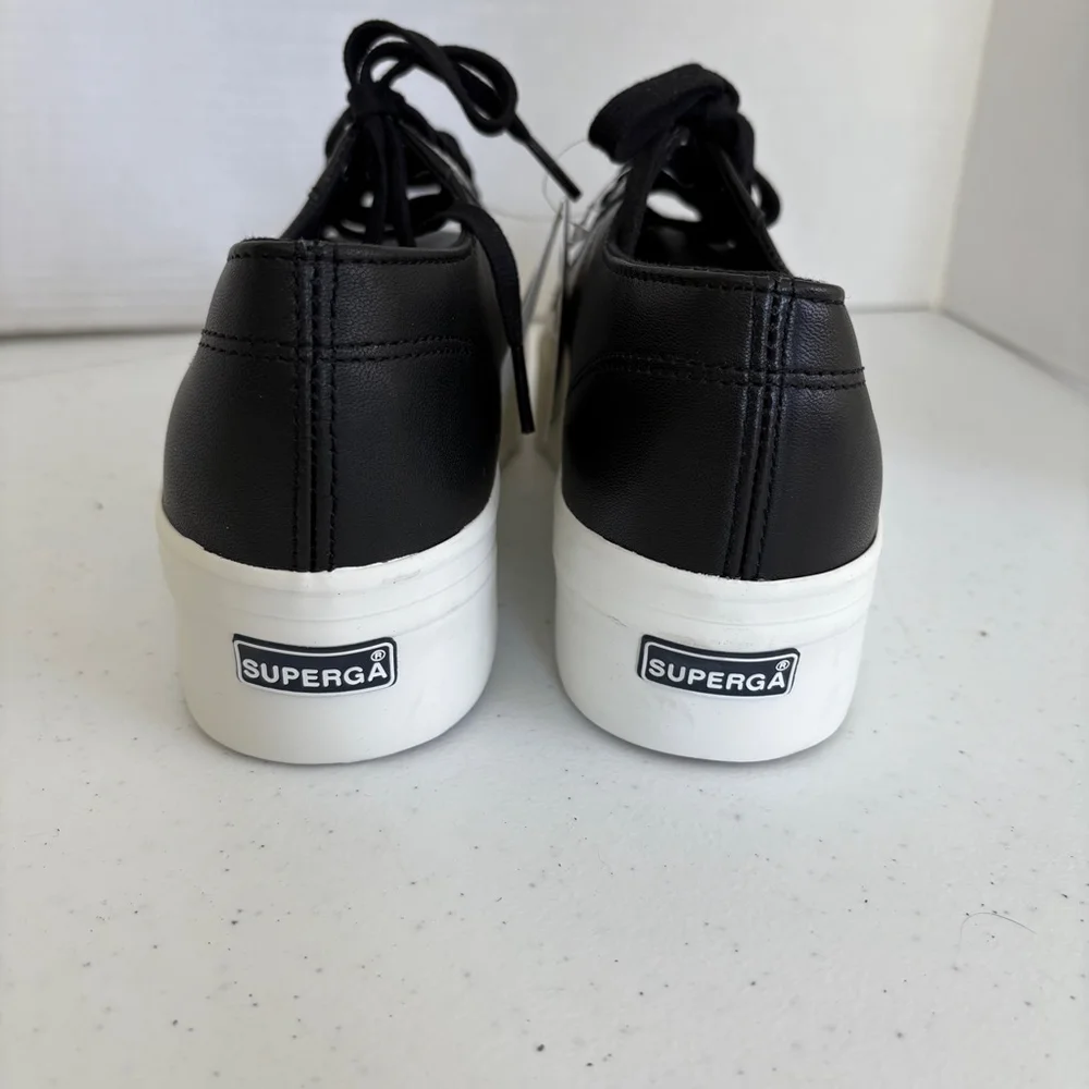 NWT Superga 2790 Nappa Platform Sneakers, Black, Size 9 women